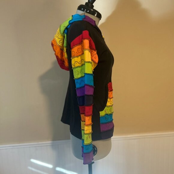 The Collection Royal Nepal Rainbow Patch Hand-Painted Sweatshirt | S (32" Bust) - Picture 3 of 11